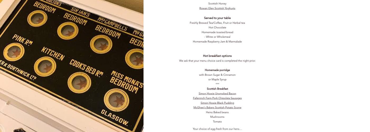 West Plean House Menu