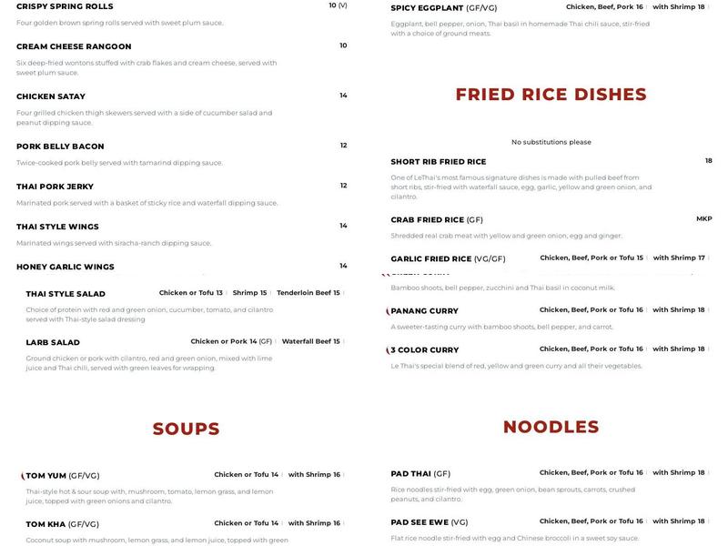 Le Thai Menu
