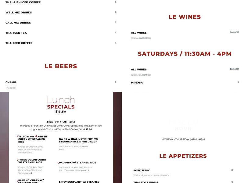 Le Thai Menu