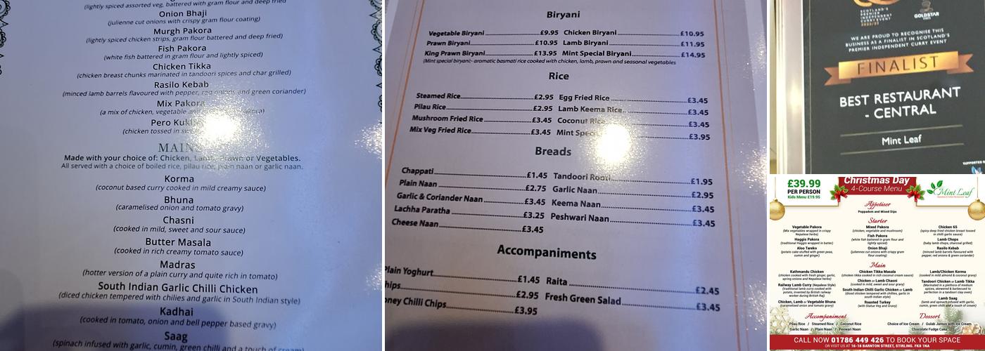 Mint leaf Nepalese and indian restaurant Menu