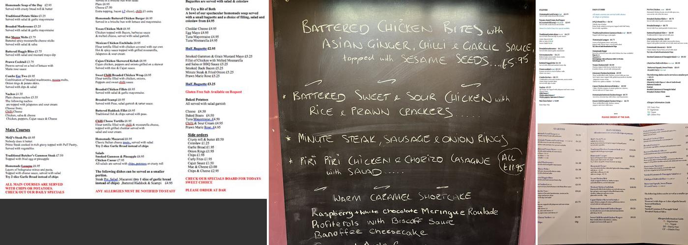 The Tartan Arms & McQ's Menu