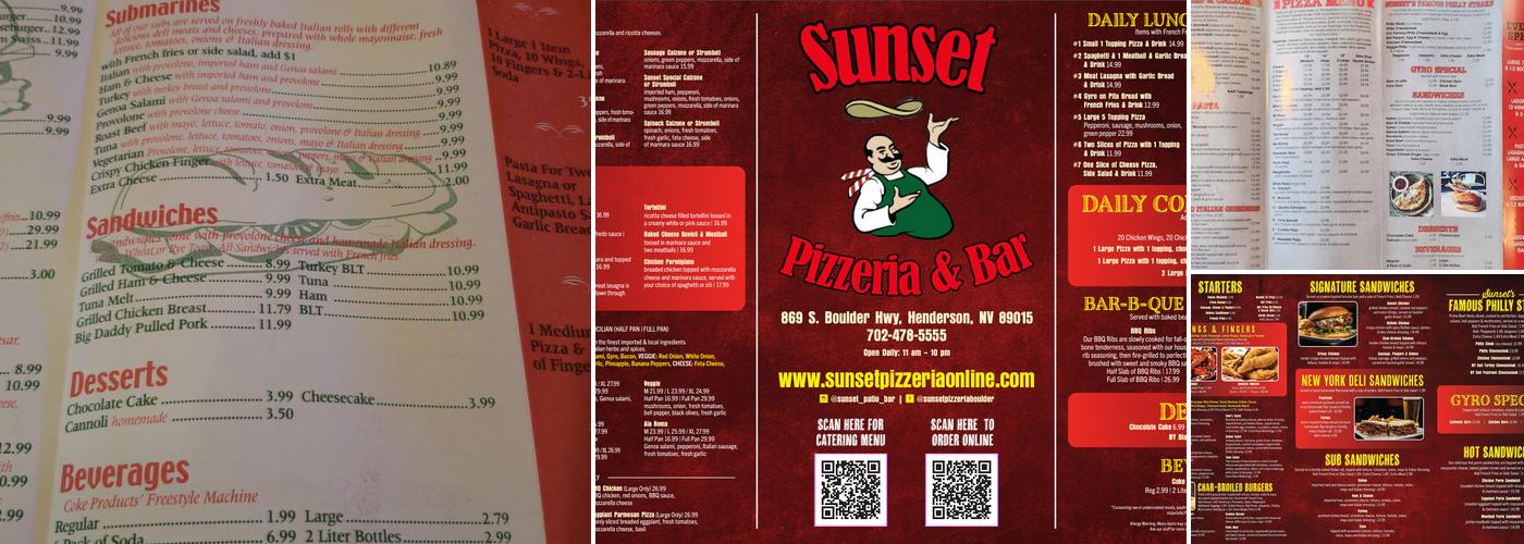 Sunset Pizzeria Menu