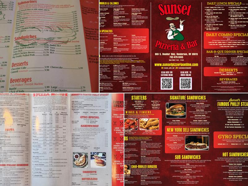 Sunset Pizzeria Menu