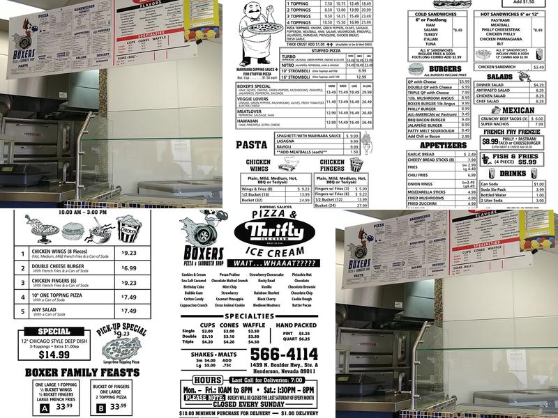Boxers Pizza & Sandwich Shop Menu