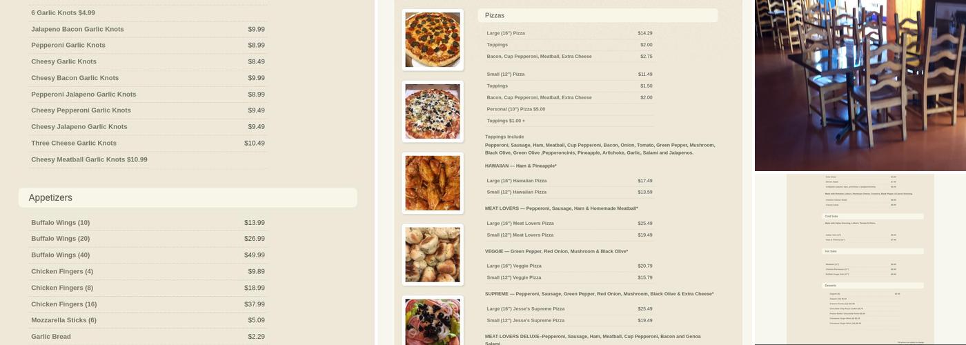 Jesse's Pizza Menu