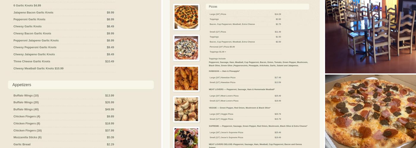 Jesse's Pizza Menu