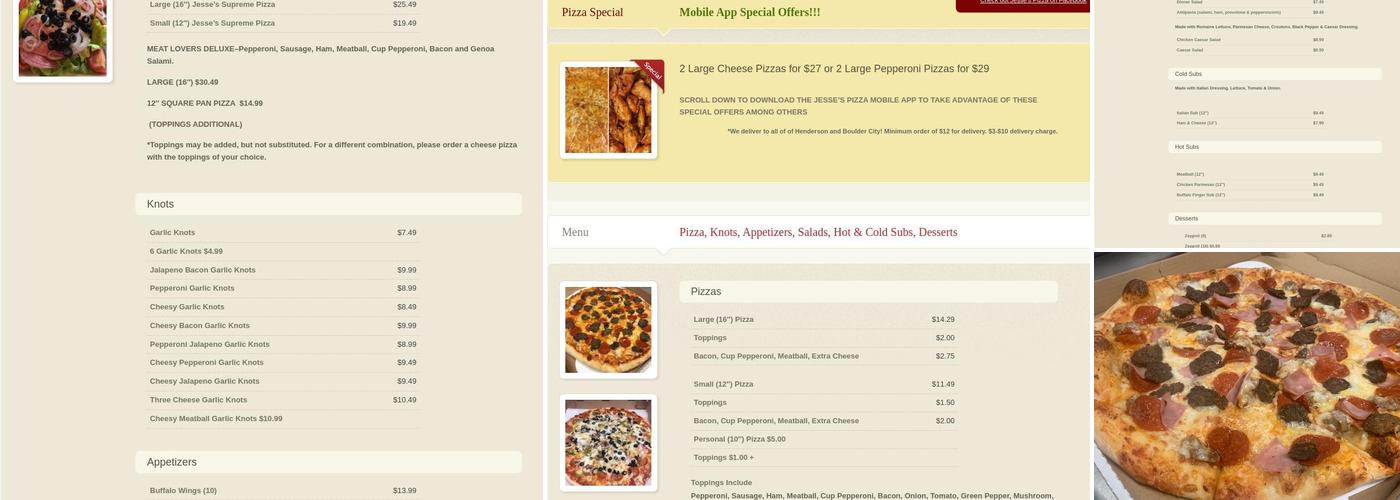 Jesse's Pizza Menu
