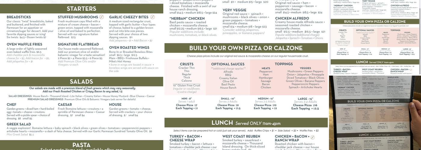 Nancy's On Main: Handcrafted Pizza-Pasta-Pastries Menu