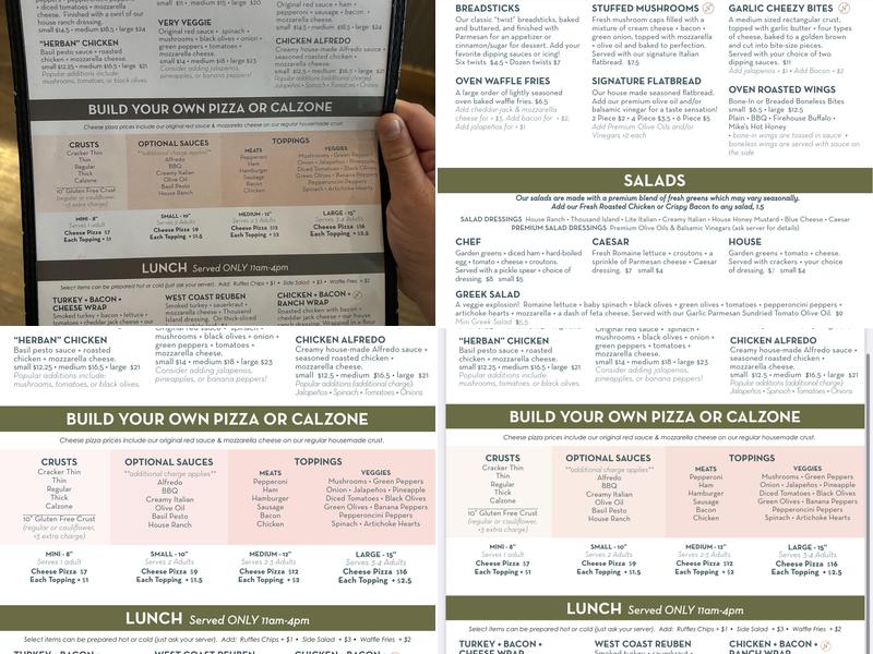 Nancy's On Main: Handcrafted Pizza-Pasta-Pastries Menu
