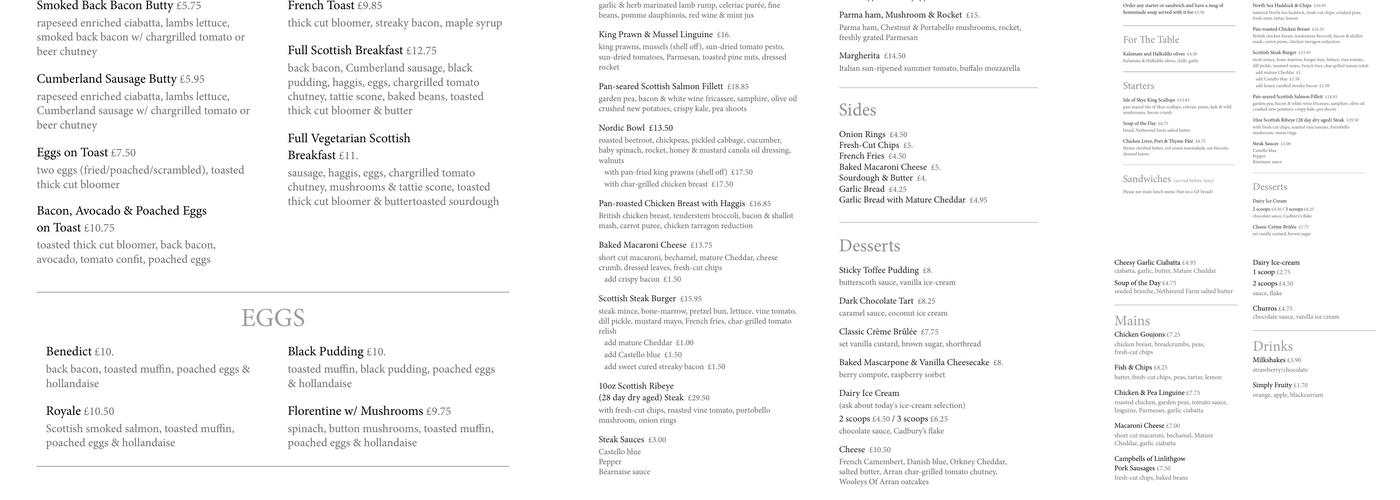Allan Park Menu