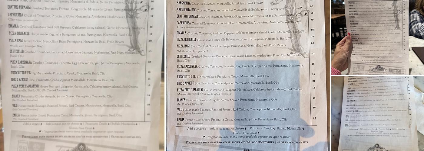 Settebello Pizzeria Napoletana Menu