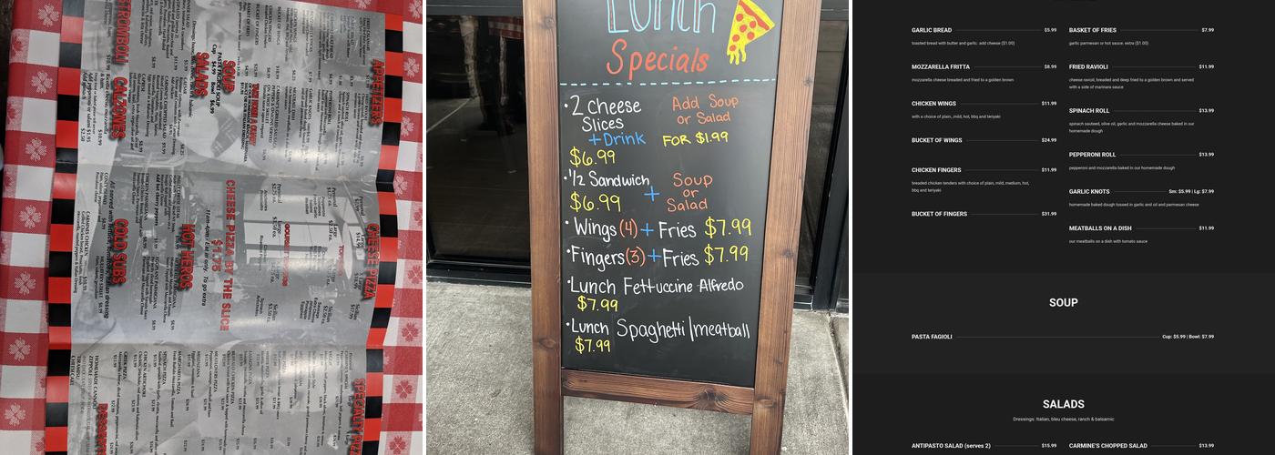Carmine's Pizza Kitchen Menu