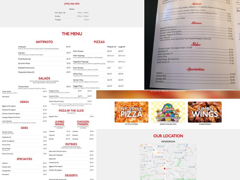 Joey's NY Pizza Menu