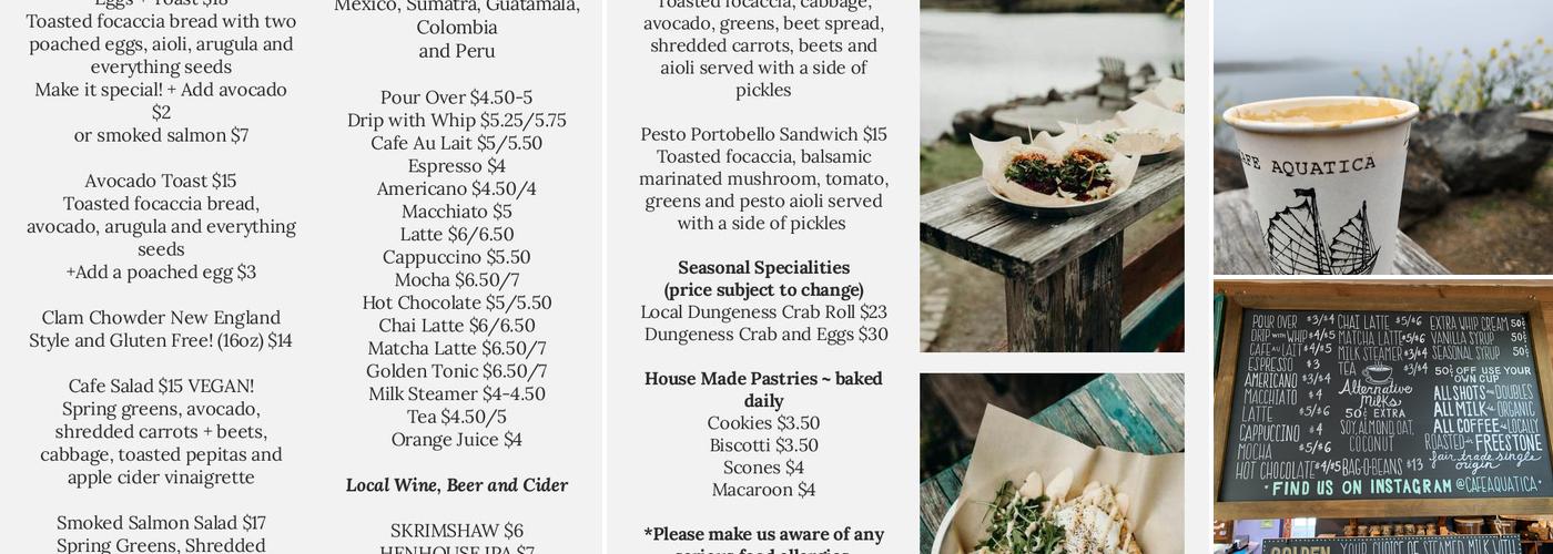 Cafe Aquatica Menu