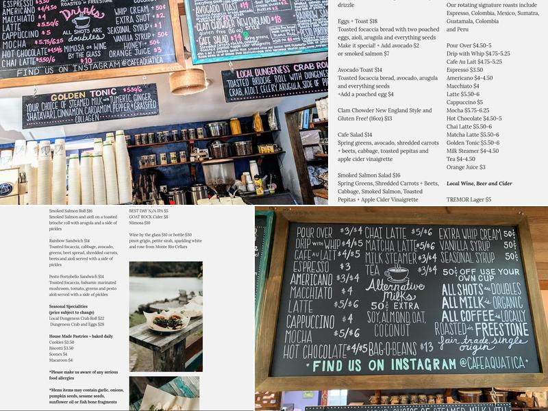 Cafe Aquatica Menu