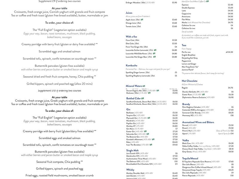 Southernhay House Restaurant Menu
