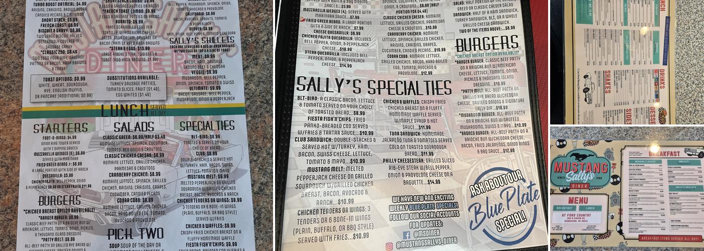 Mustang Sally's Diner Menu