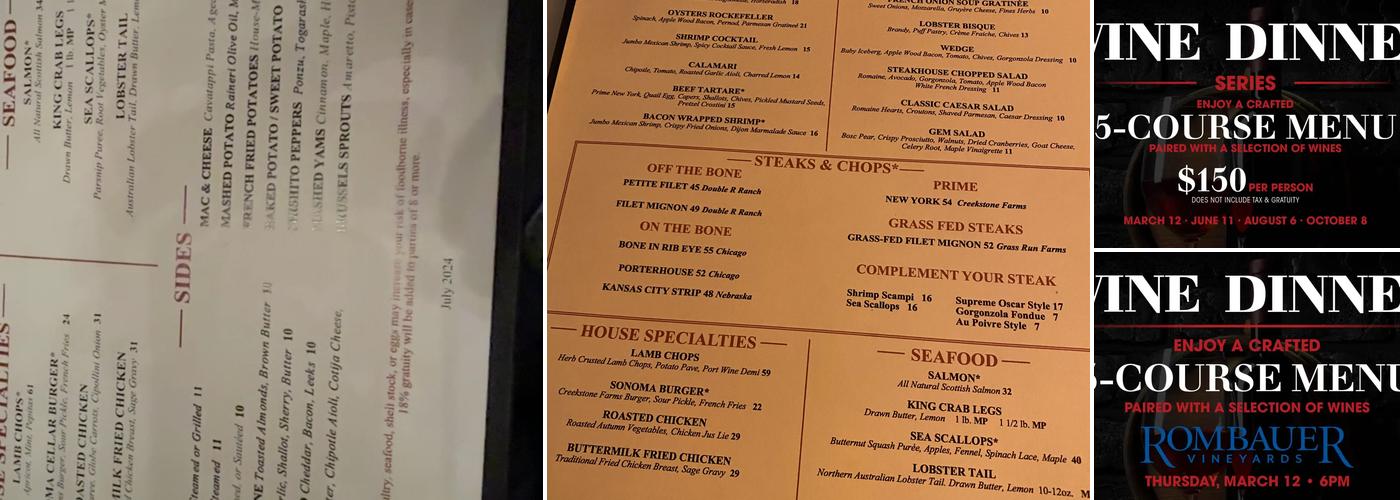 Sonoma Cellar Menu