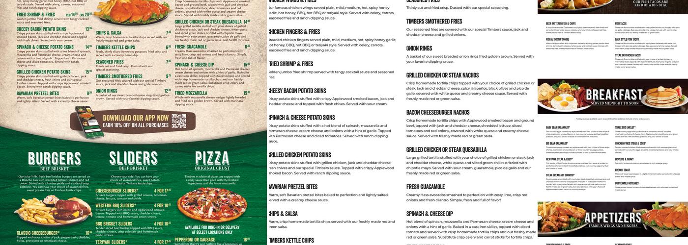 Timbers Bar & Grill Menu