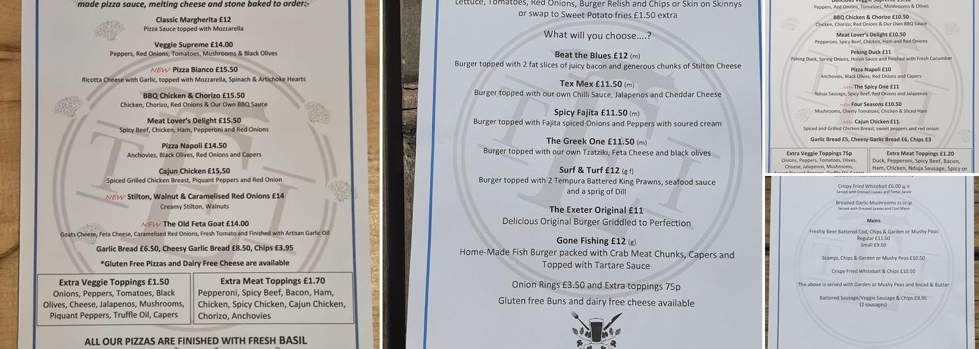 The Exeter Inn Menu