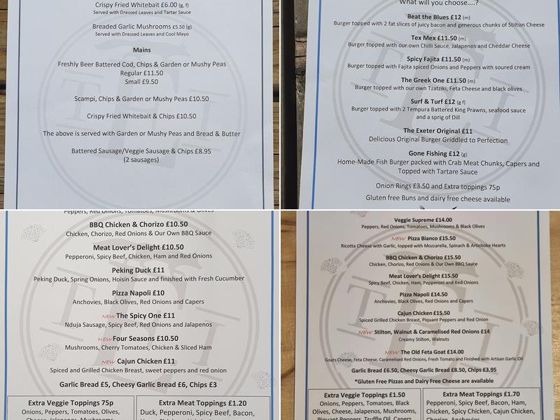 The Exeter Inn Menu