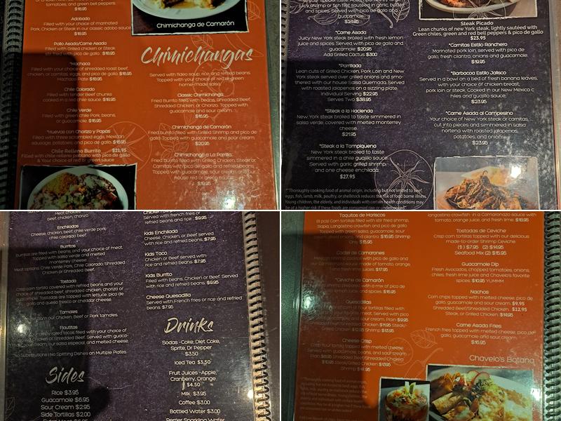 Chavelos Mexican Bar & Grill Menu