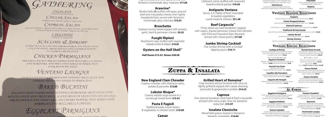 Ventano Italian Grill & Seafood Menu
