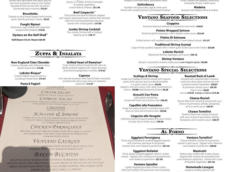 Ventano Italian Grill & Seafood Menu