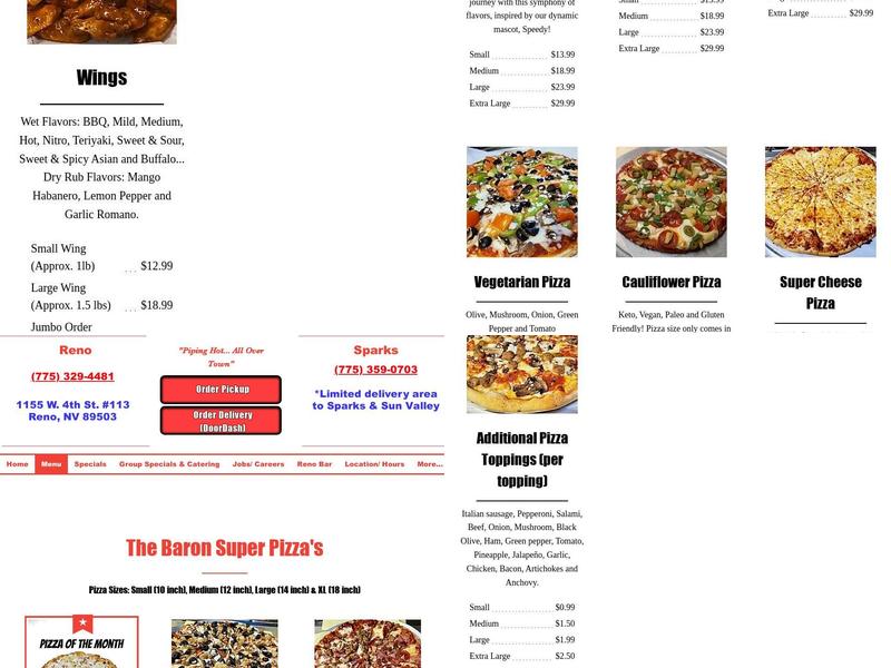 Pizza Baron Menu