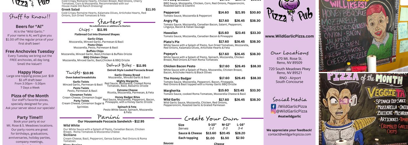 Wild Garlic Pizza & Pub Menu