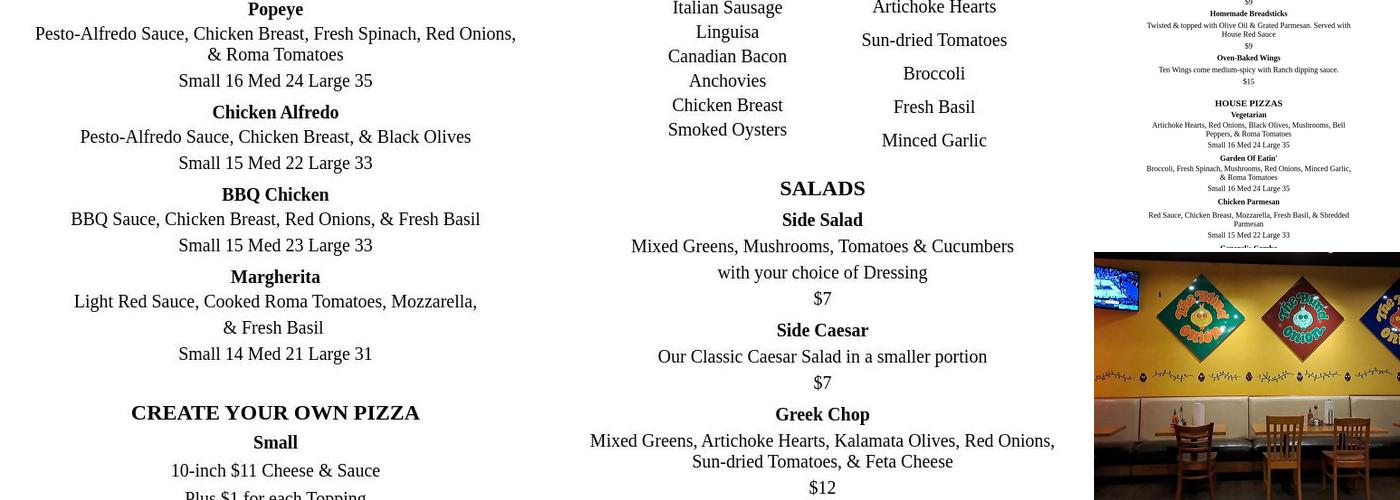 The Blind Onion Pizza & Pub Menu