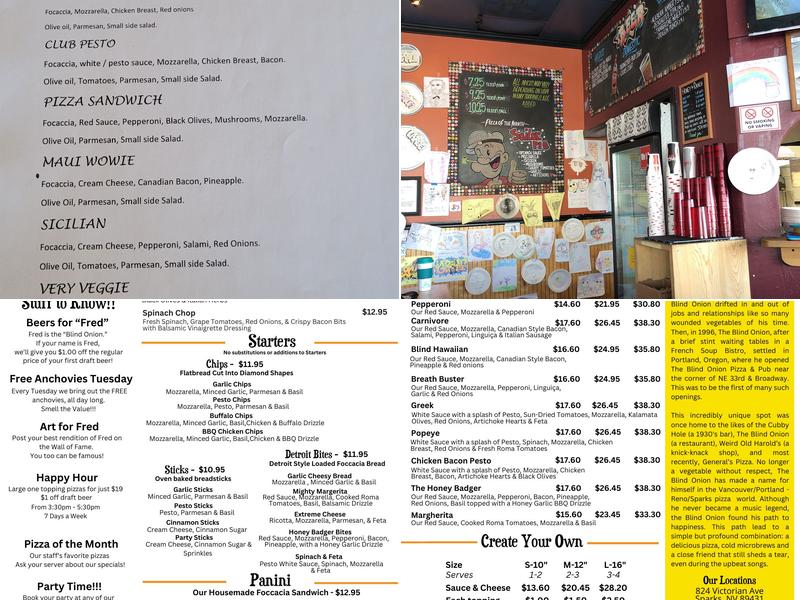 Blind Onion Pizza & Pub Menu