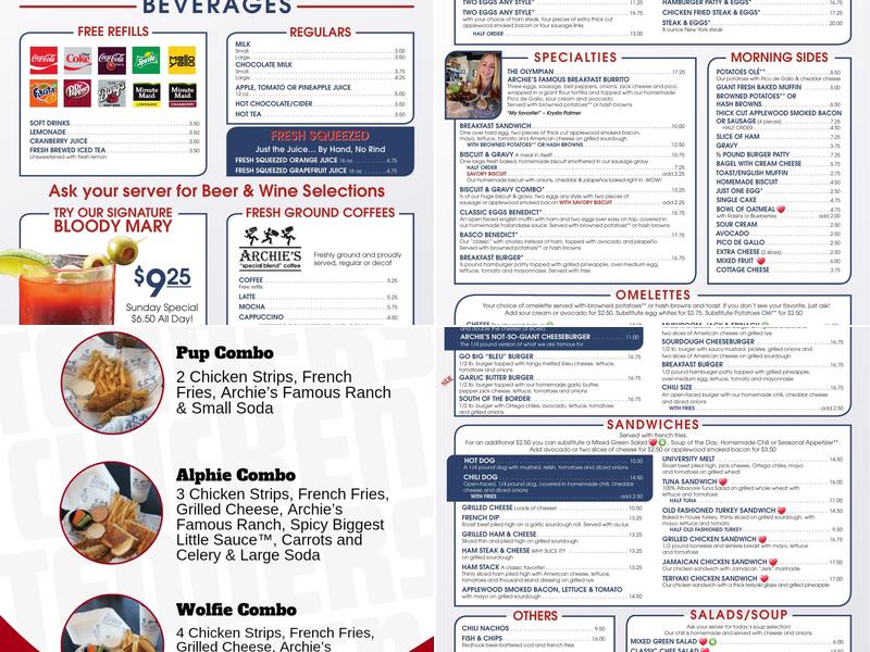 Archie's Giant Hamburgers & Breakfast Menu