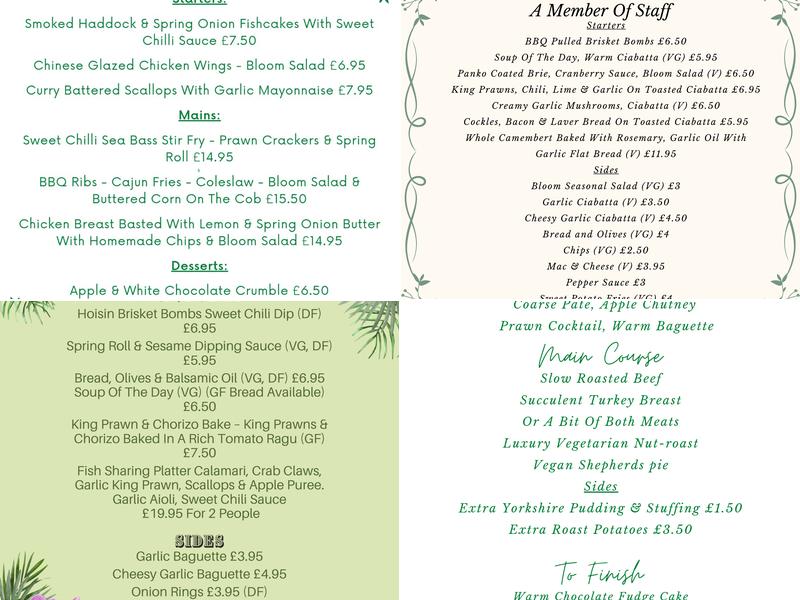 The Bloom Inn Menu