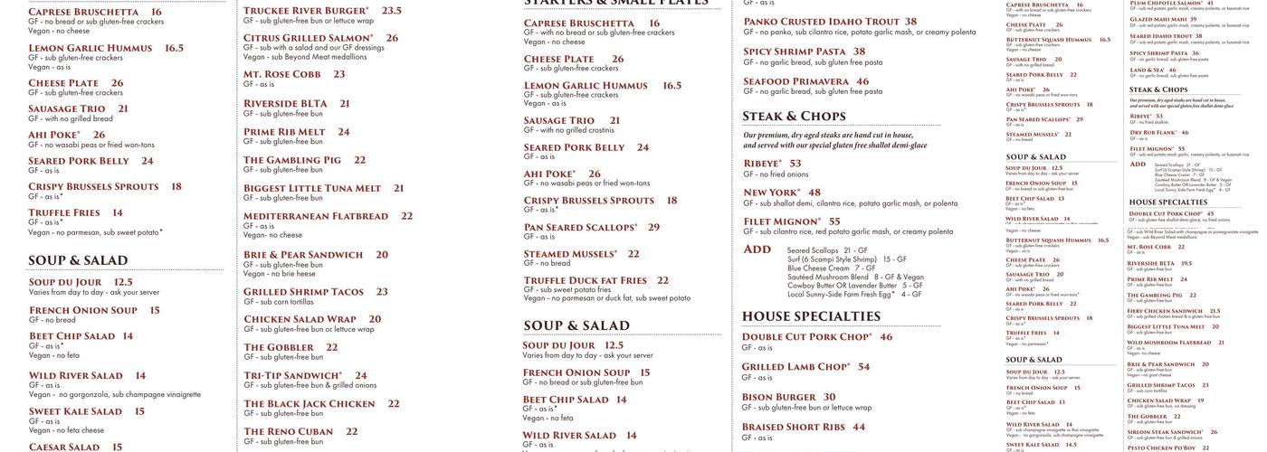 Wild River Grille Menu