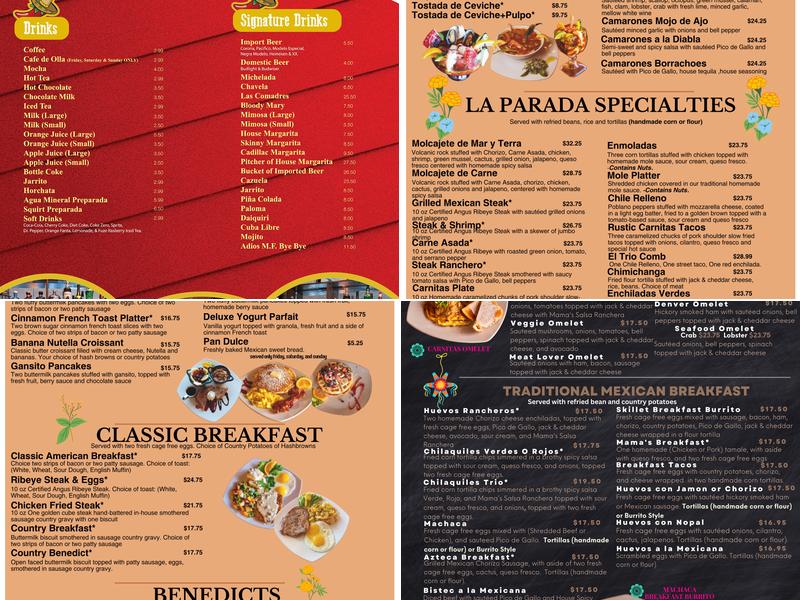 La Parada Cafe Menu