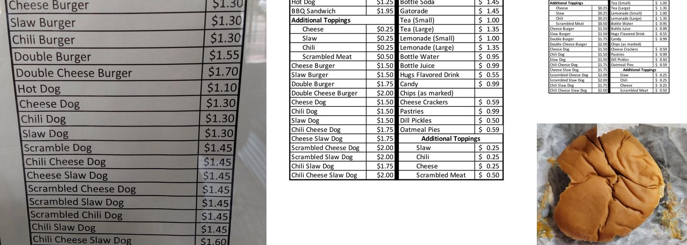 Carlton's Hamburgers & Hotdogs Menu