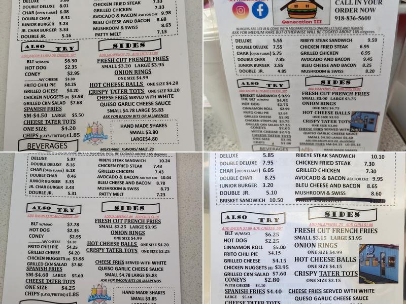 Freddies Hamburgers Menu