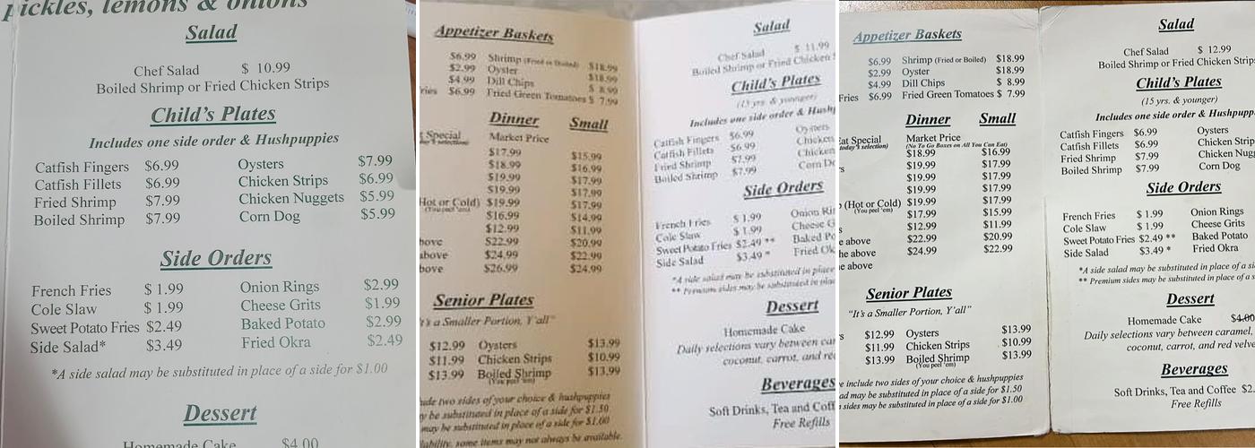 Nothin' Fancy Fish House Menu