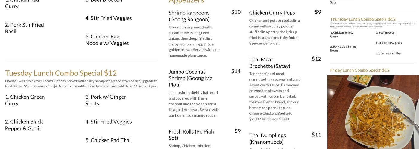 Bangkok Cuisine Menu