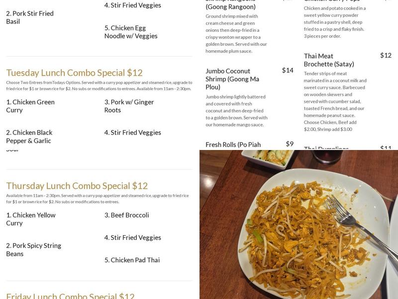 Bangkok Cuisine Menu