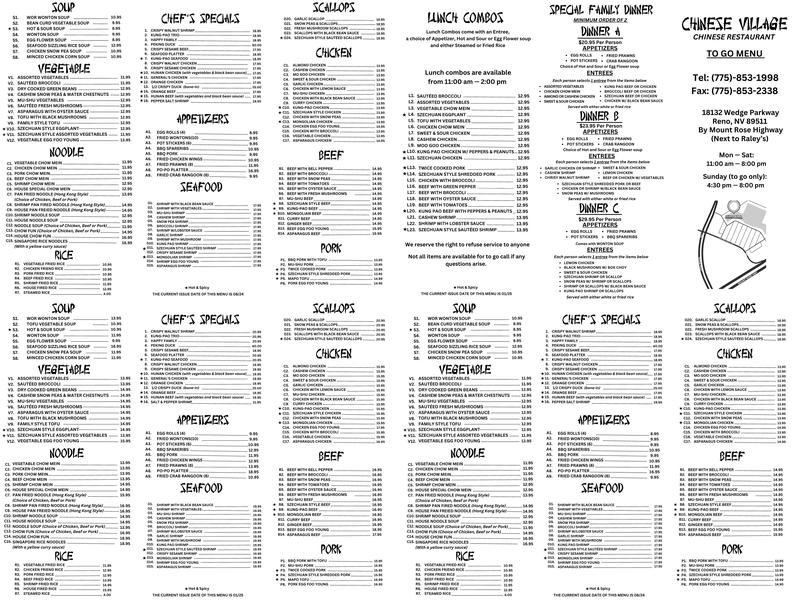 Chinese Village Menu