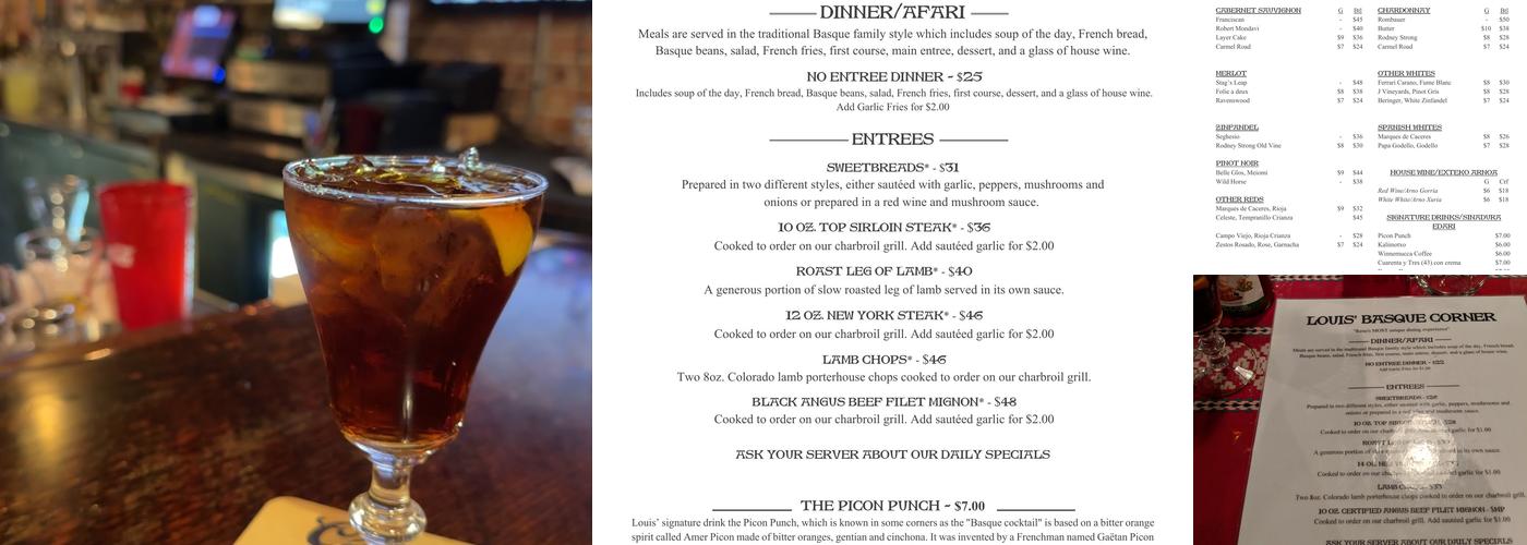 Louis' Basque Corner Menu