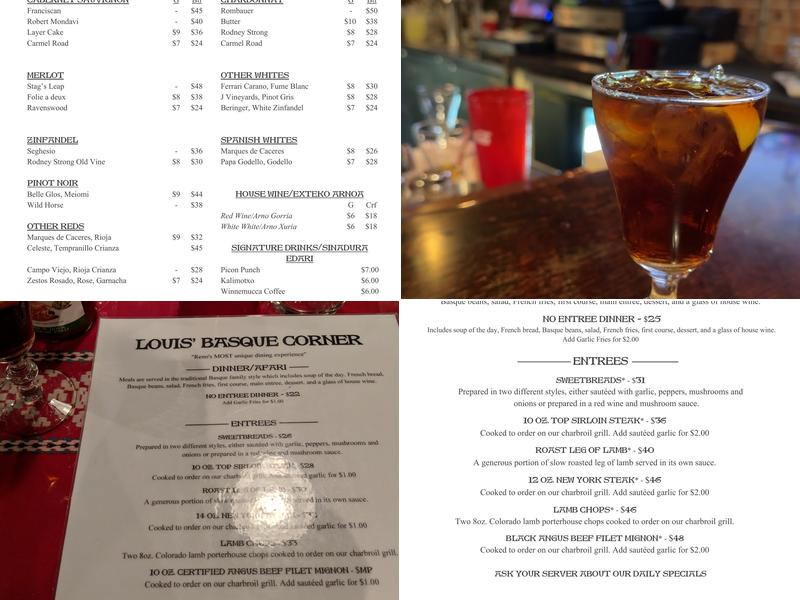 Louis' Basque Corner Menu