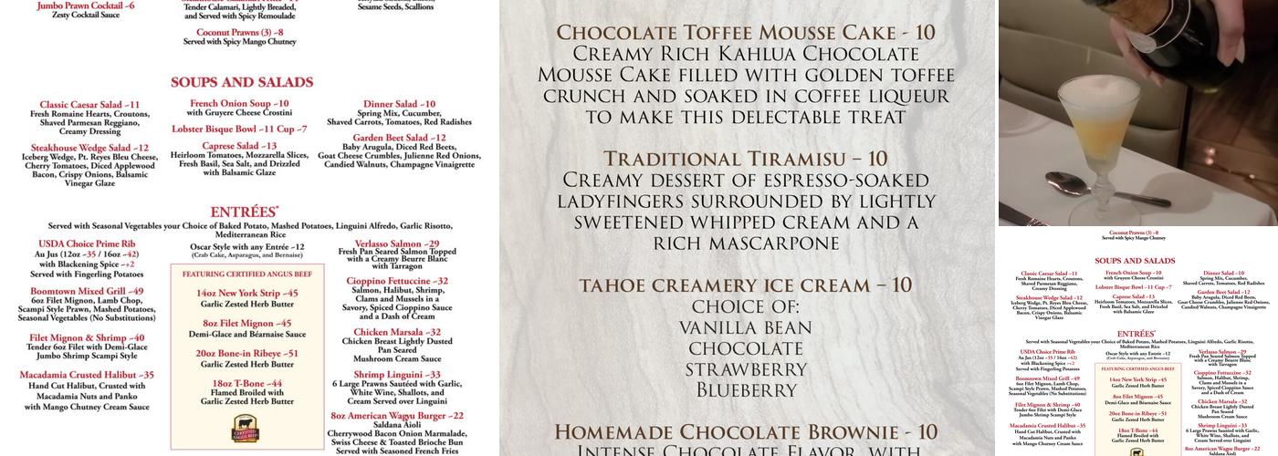 Boomtown Steakhouse Menu