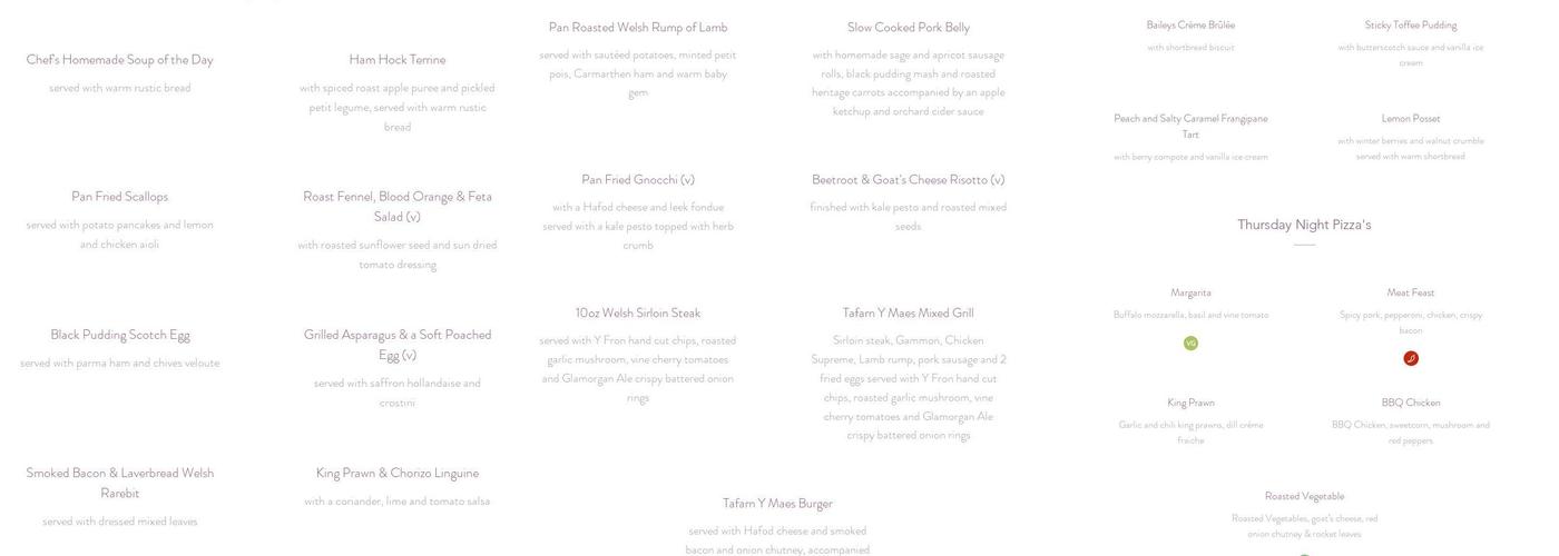Tafarn y Maes Menu