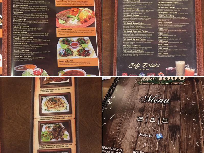 The 1800 Mexican Restaurant Menu