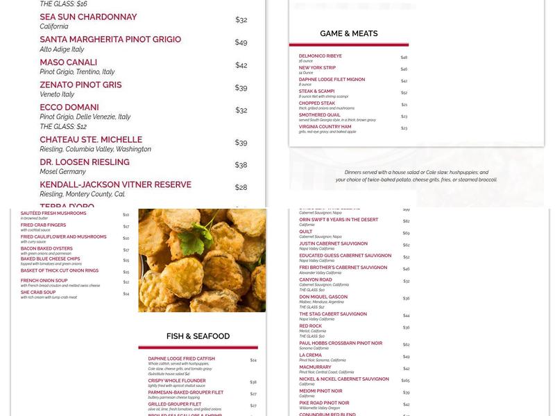 Daphne Lodge Restaurant Menu