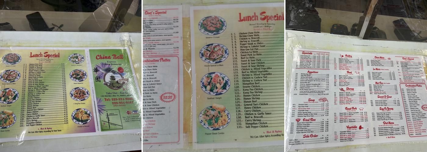 China Bell Express Menu