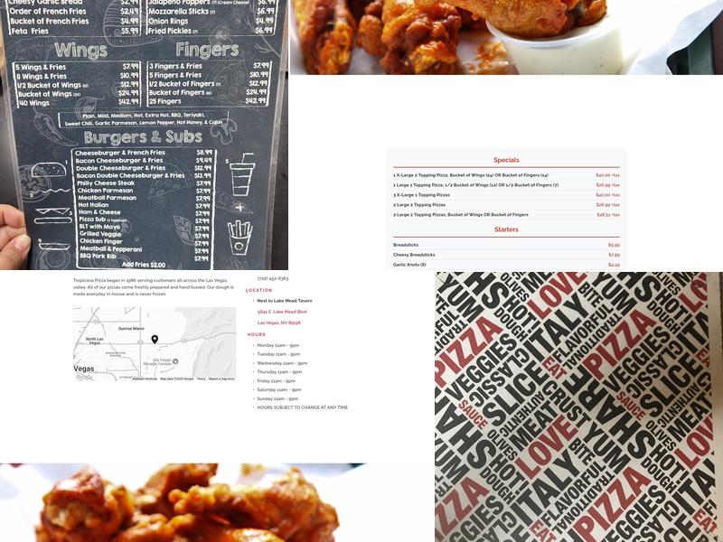 Tropicana Pizza Menu